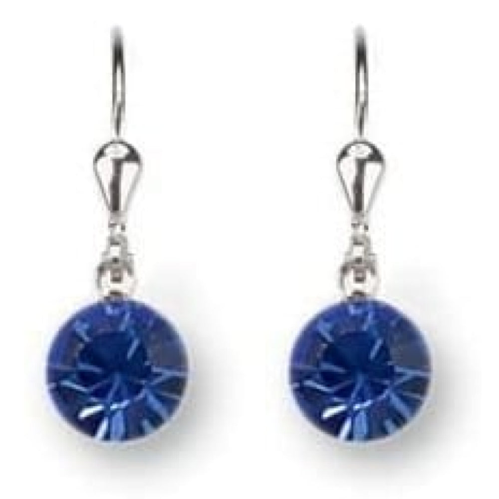 Ladies Deep Blue Swarovski Elements Rhodium Plated Metal Earrings