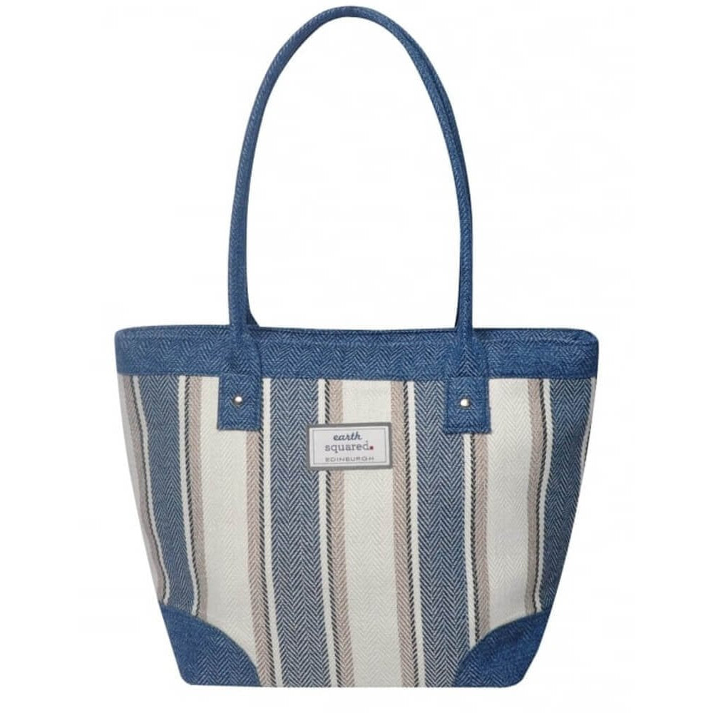 Blue Herringbone Stripe Tote Bag