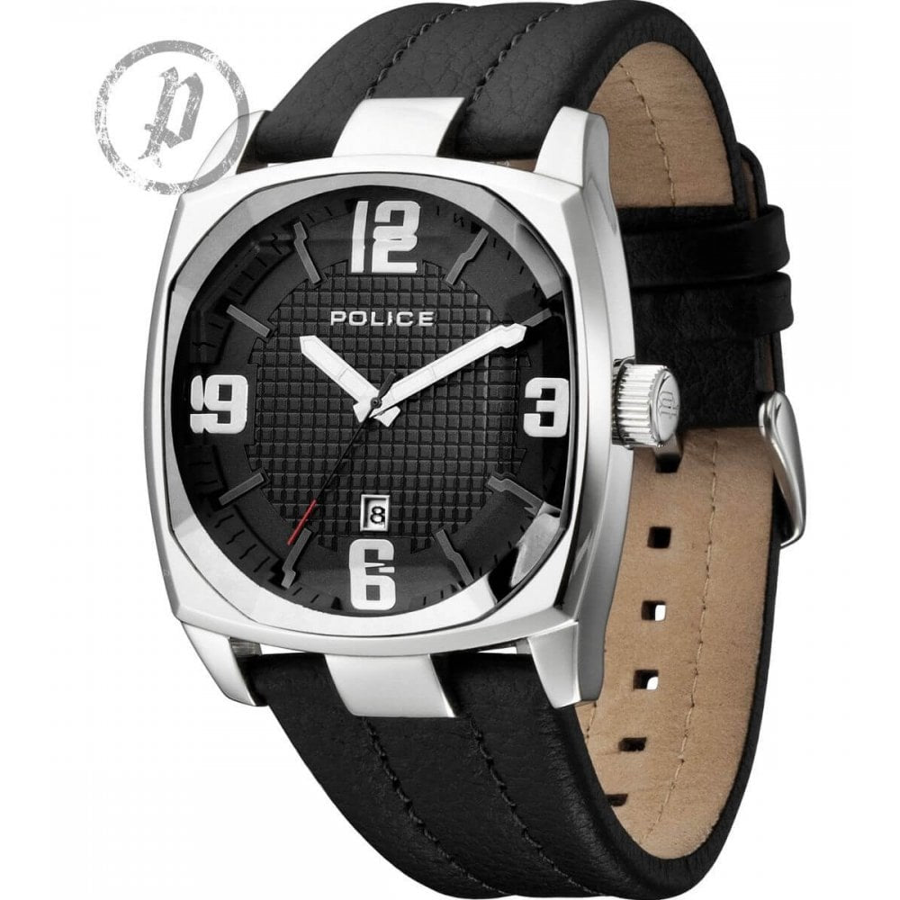 Stainless Steel Case With Black Dial & Leather Strap EDGE Gents Watch