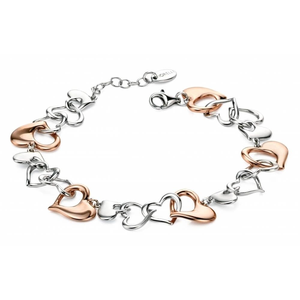 Rose Gold Plated & Silver Multi Heart Bracelet 17+3cm