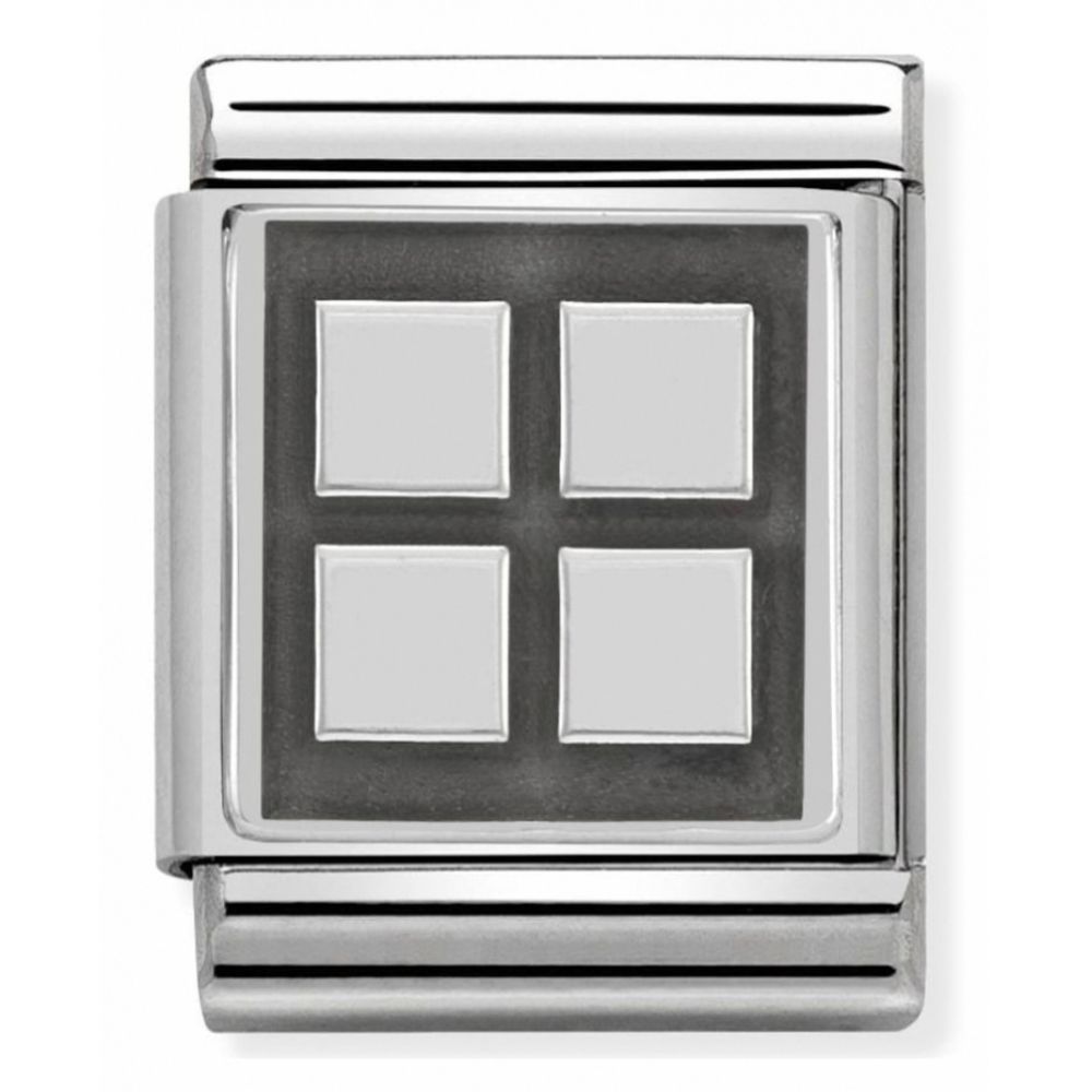 Composable Oxidized Four Square Symbol Stainless Steel And Sterling Silver Big Charm