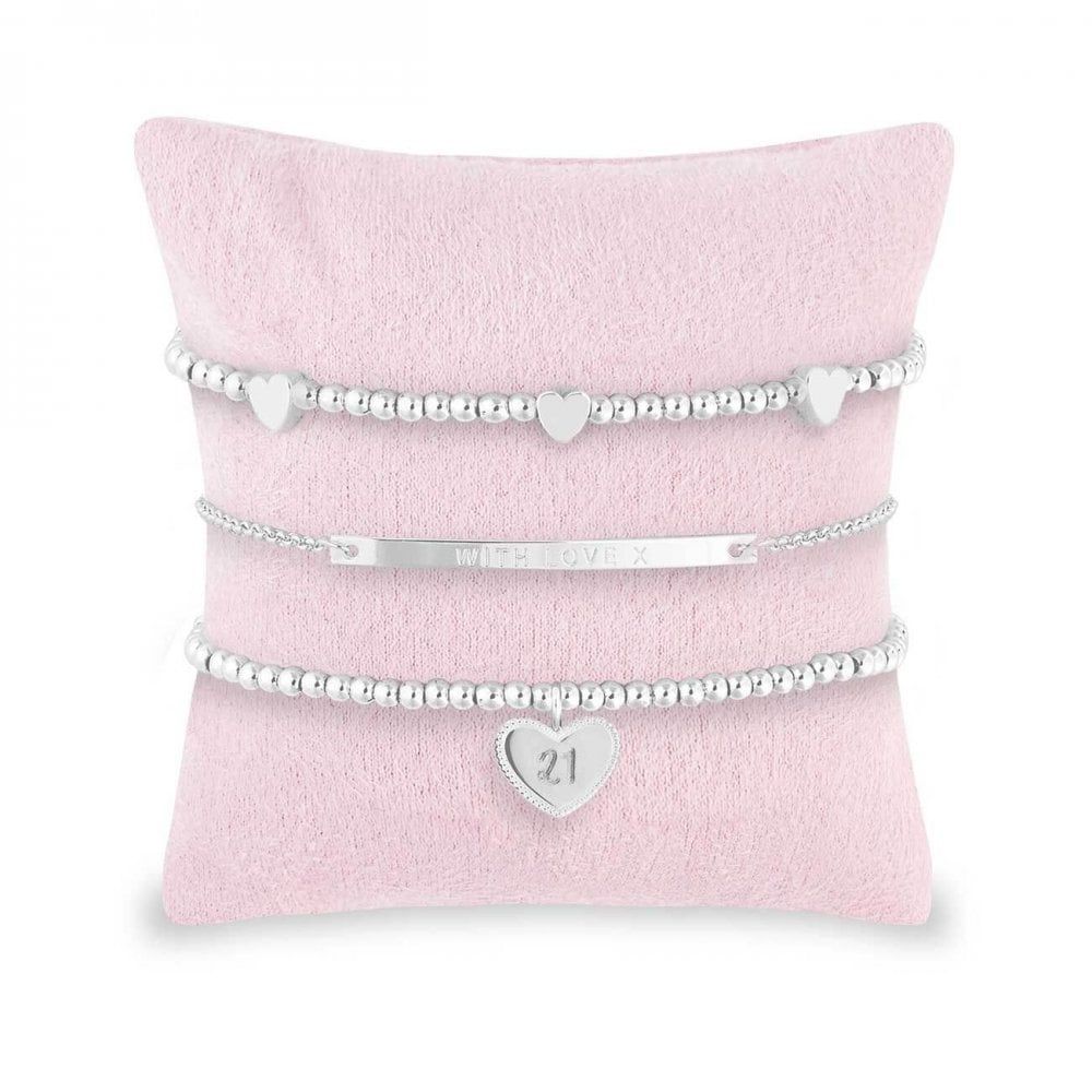 Occasion Gift Box | Happy 21st Birthday | Silver | Bracelets | X2 Bracelet 17.5cm Stretch X1 Bracelet 20cm