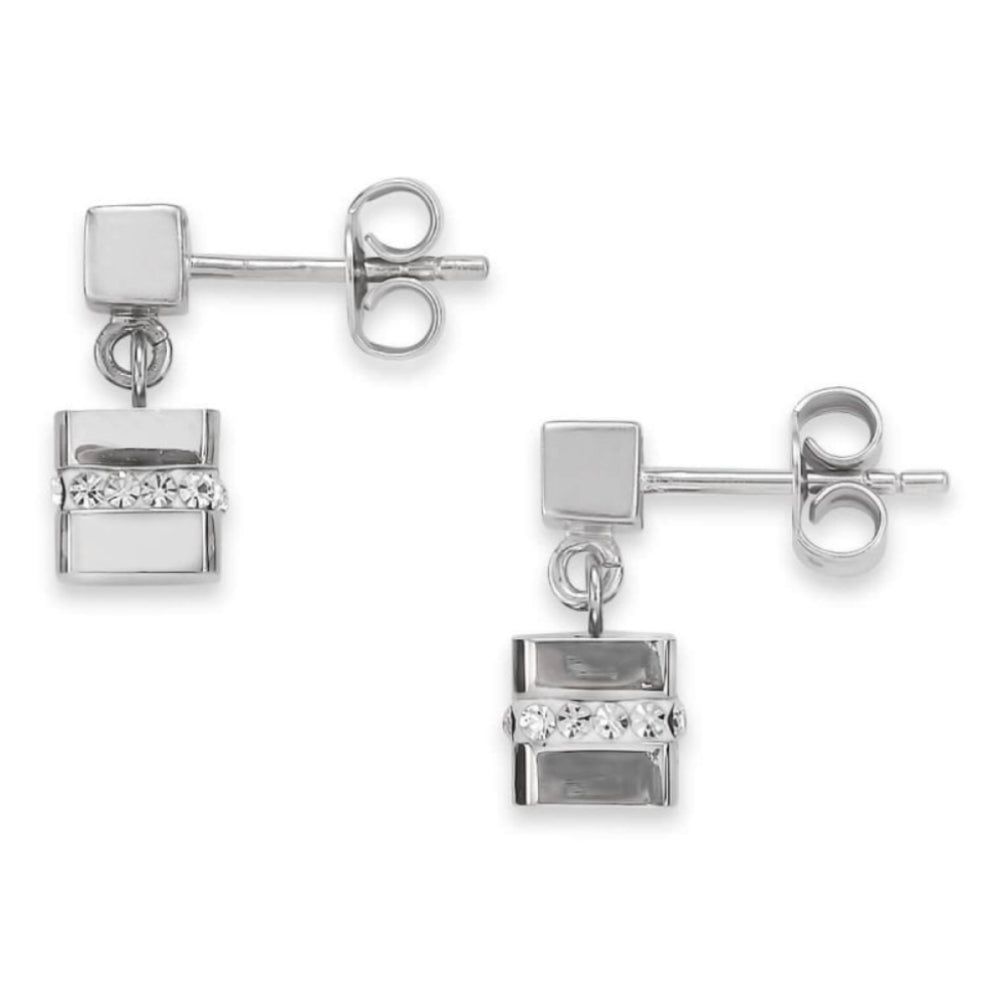 Silver Crystals Strip Cube Stainless Steel Cube Ear studs