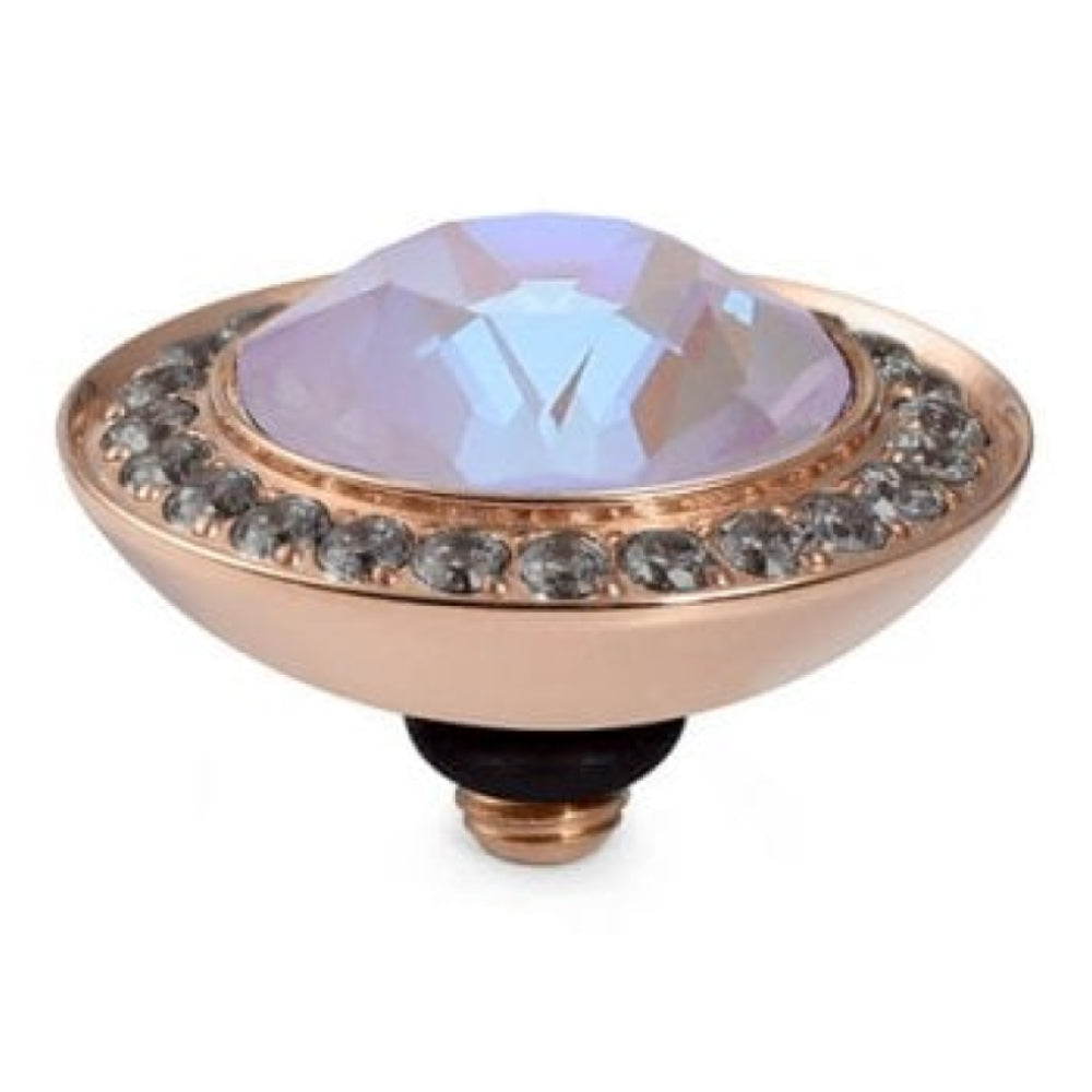 13mm Interchangeable Tondo Deluxe Lavender Delite Crystal Top in RG With Black Diamond Bordered