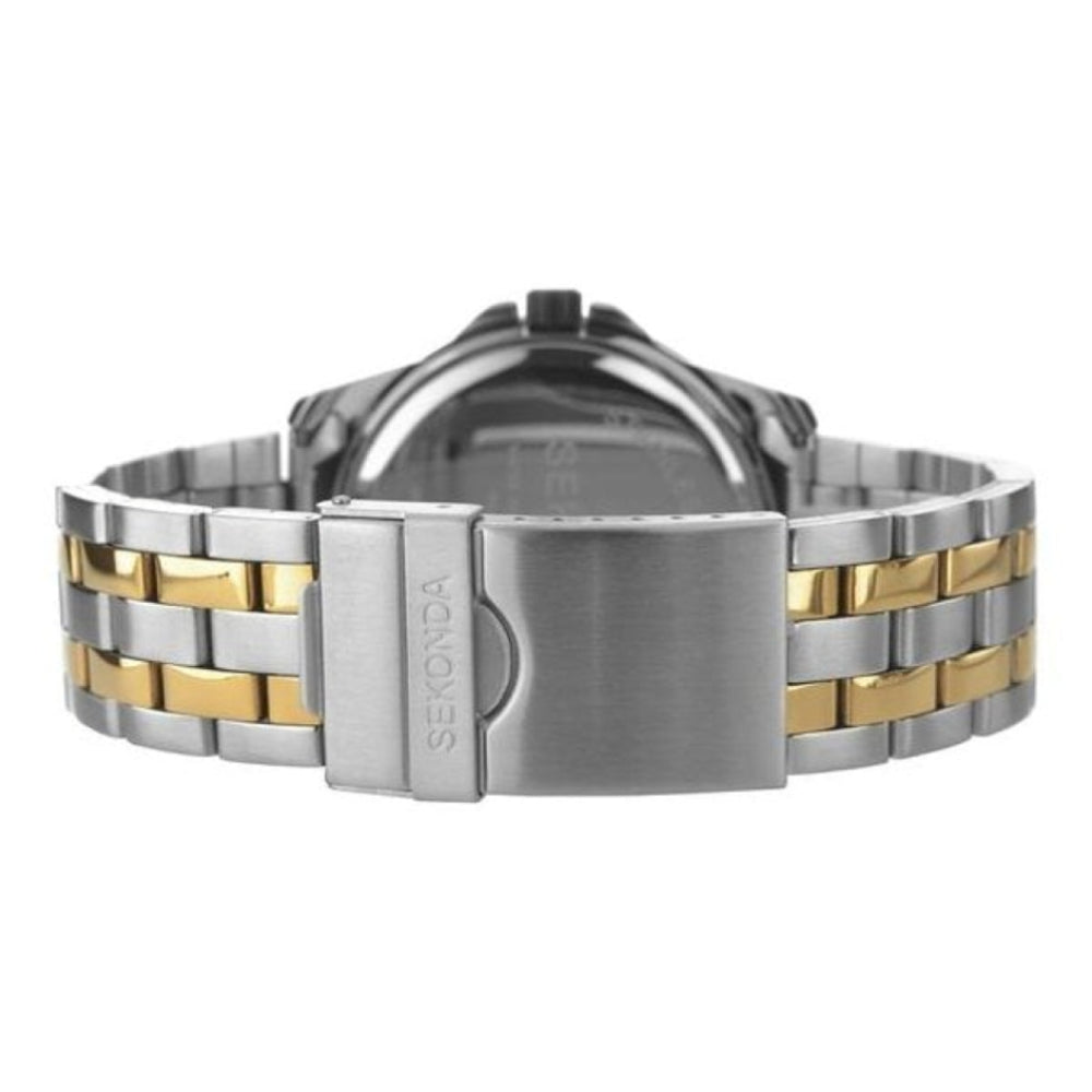 Stainless Steel Case With Multifunction Black Dial & Two Tone Bracelet Strap Gents Watch