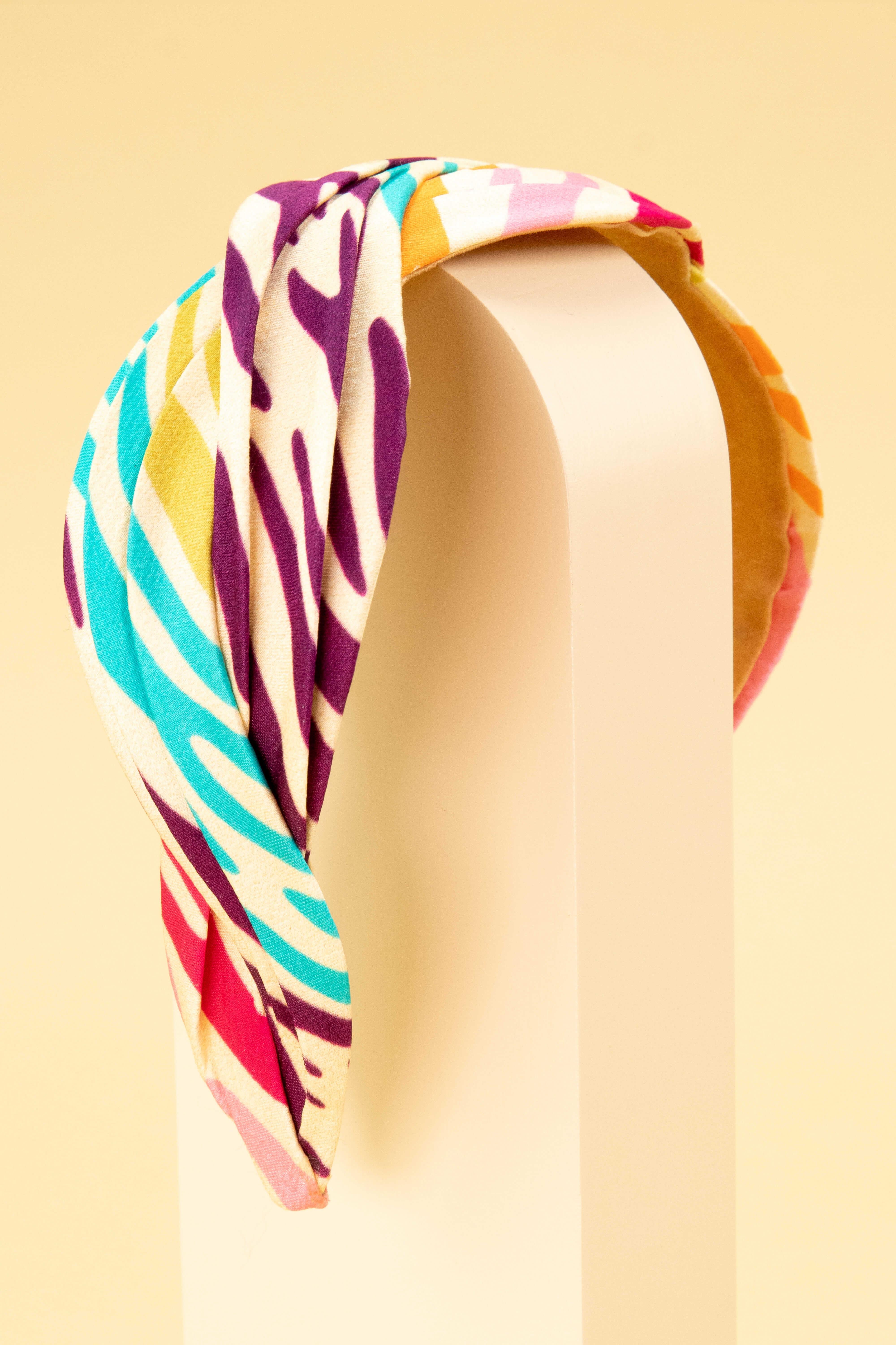 Rainbow Zebra Satin Twist Headband