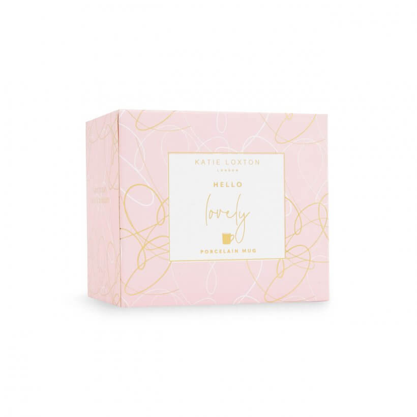 Boxed Porcelain Mug | Hello Lovely | White And Gold