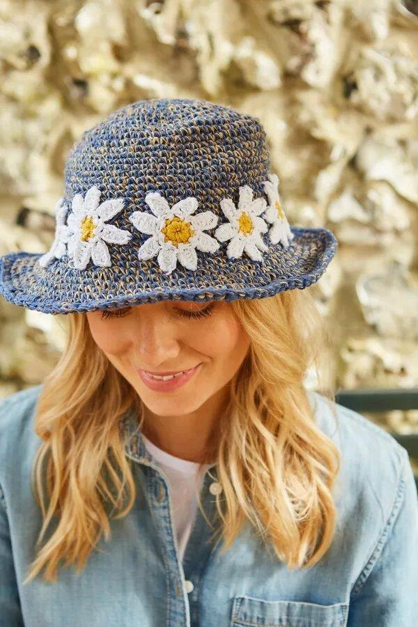 Daisy Chain Hemp/Cotton Hat In Denim