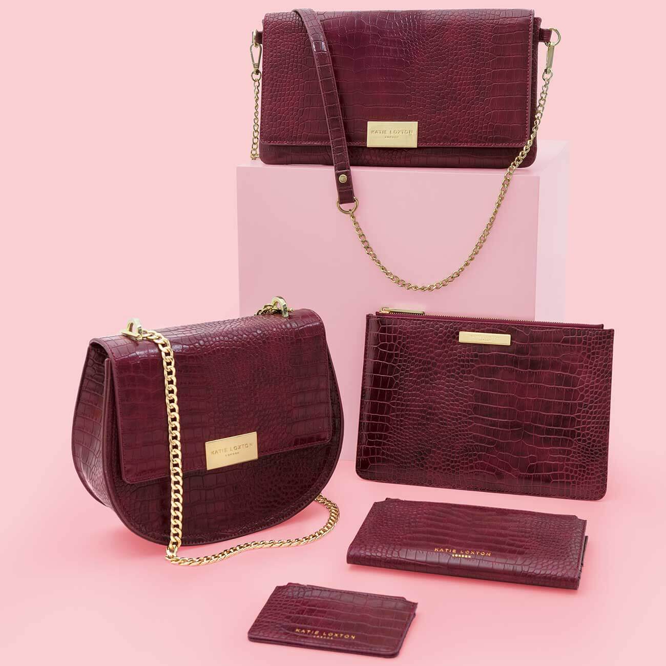 Celine Faux Croc Card Holder | Burgundy