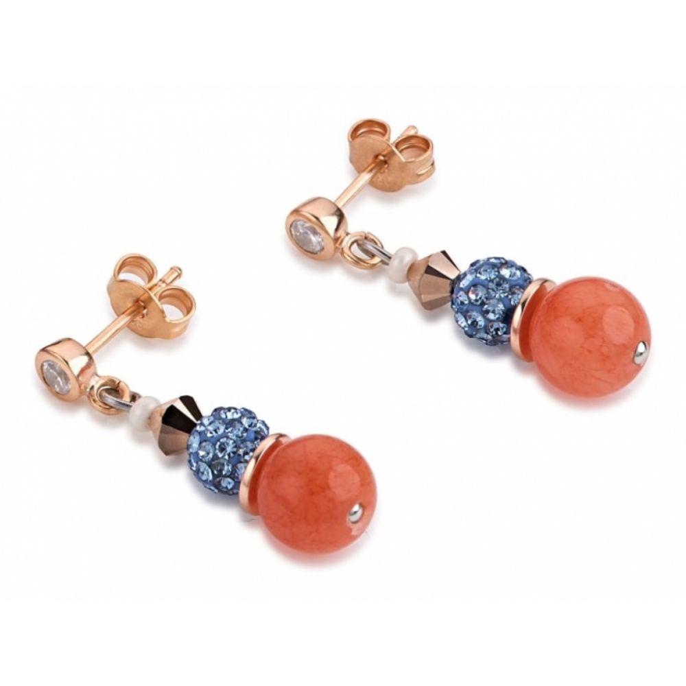 Aqua Orange Crystals & Pearls Earrings