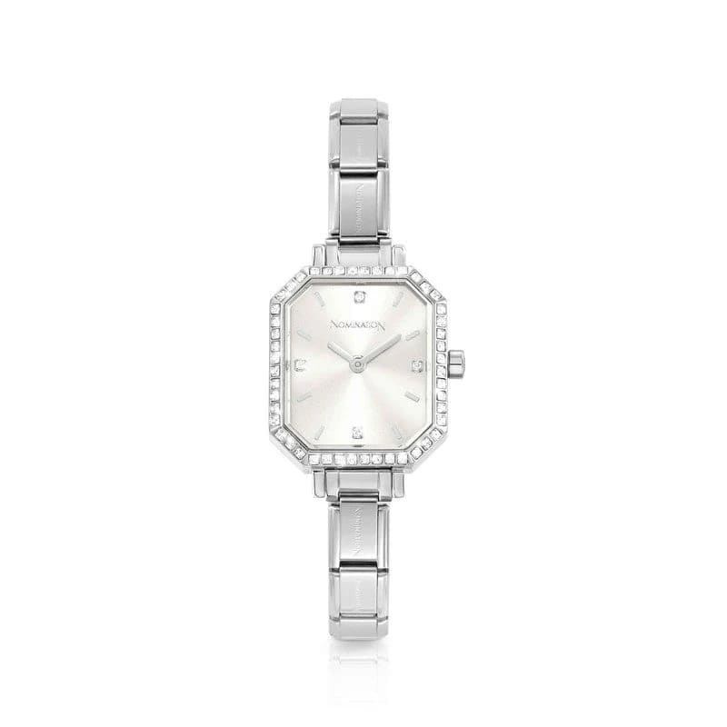 Classic Paris Silver Rectangular CZ Watch