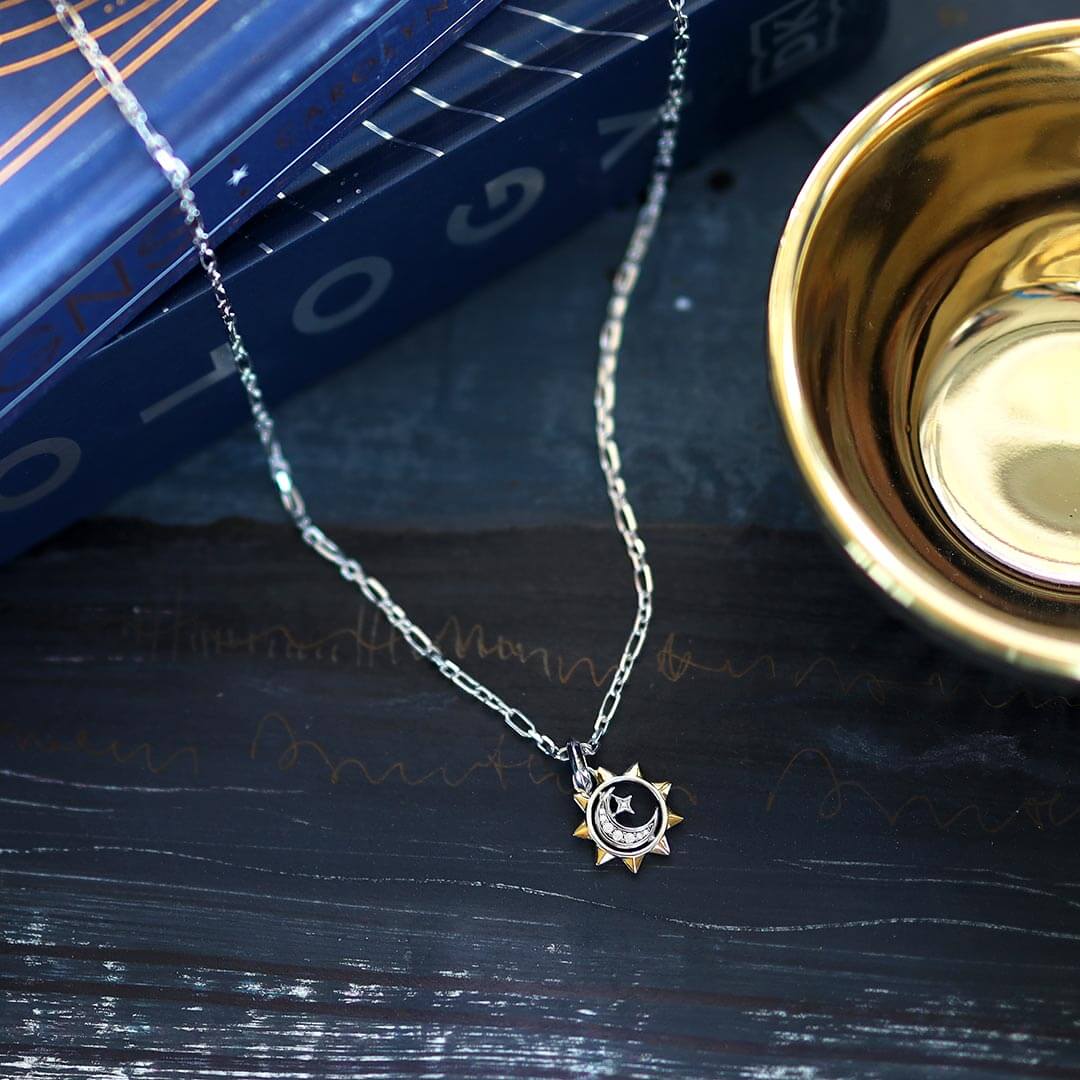Celeste Pave CZ Sun, Moon & Star Spinner Necklace