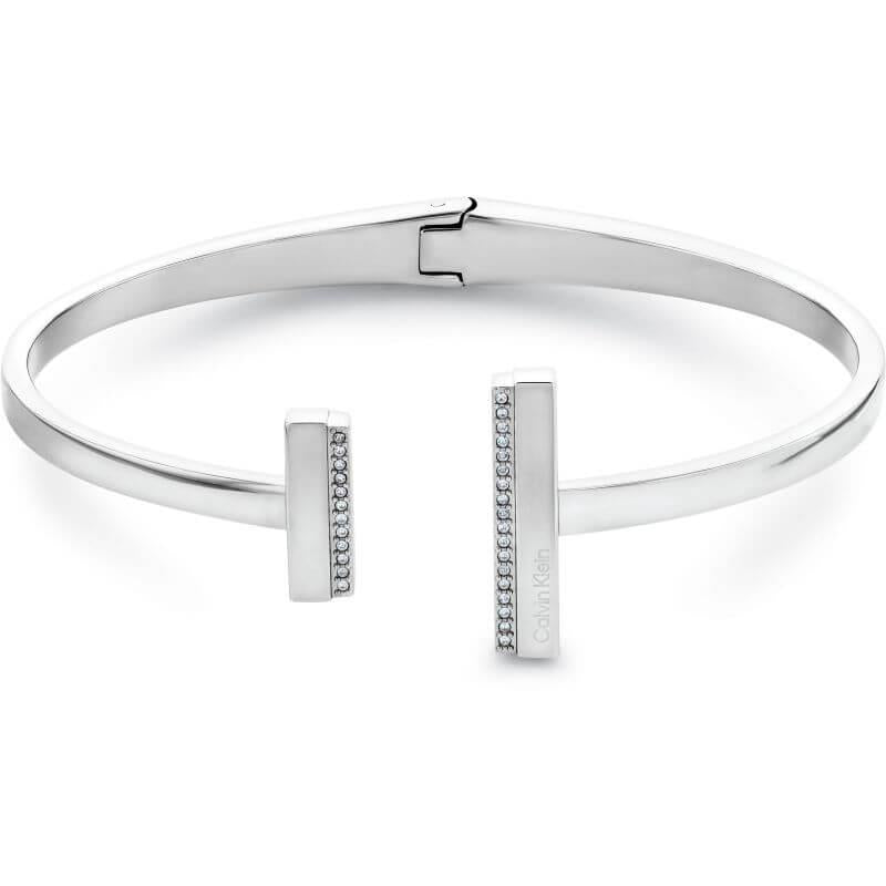 Minimal Linear Crystal Set Stainless Steel Open Bar Detail Bangle