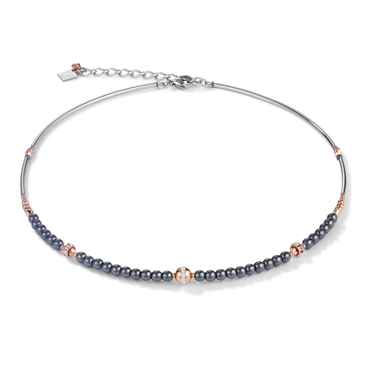 Stainless Steel Rose Gold & Haematite Anthracite Ball Necklace