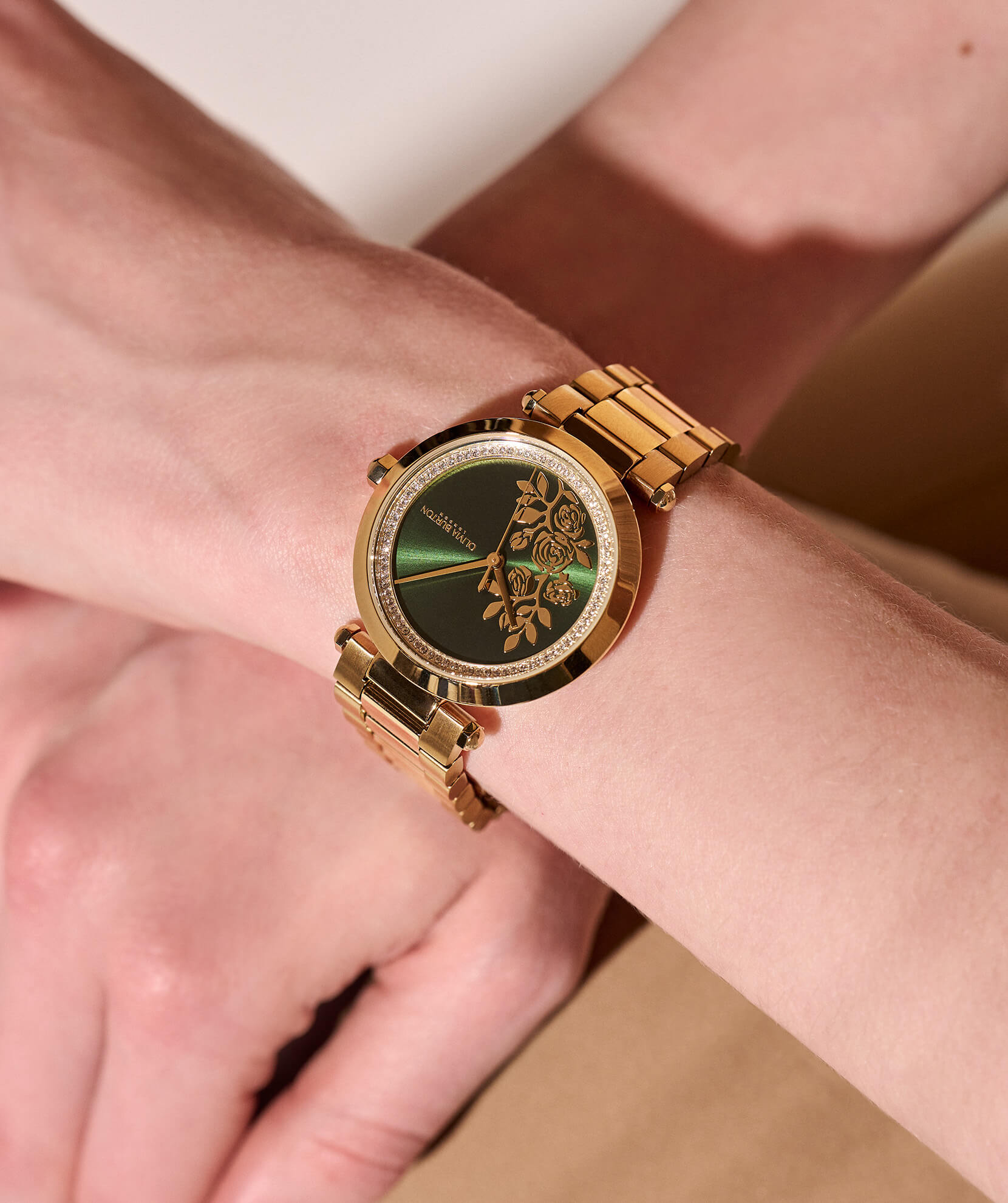 Signature Floral T-Bar Green & Gold Bracelet Watch