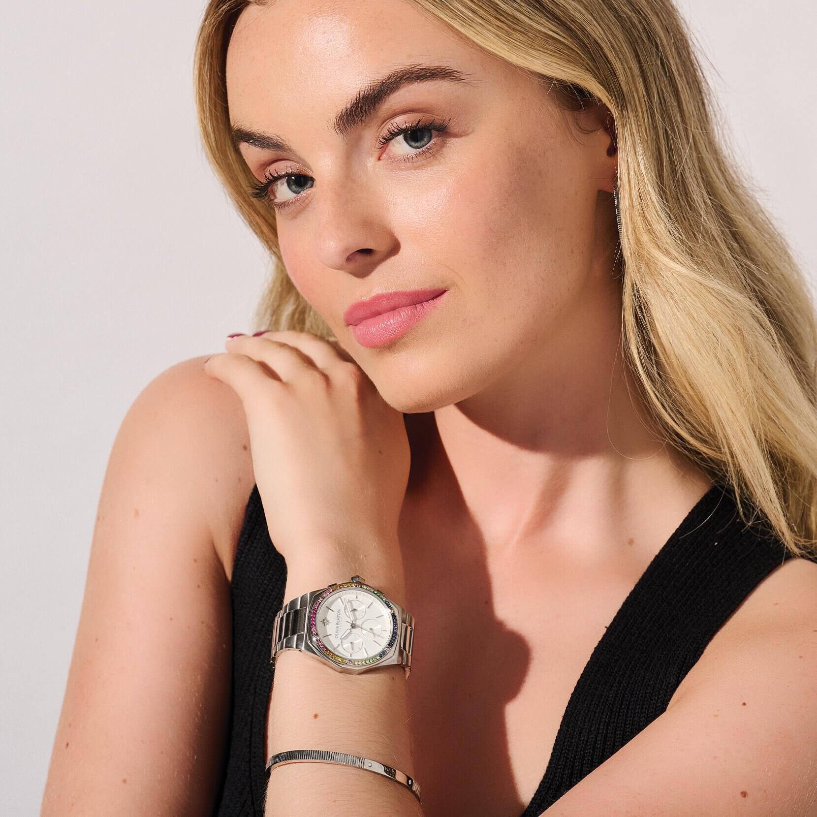 Hexa Multi-Function Rainbow & Silver Bracelet Watch