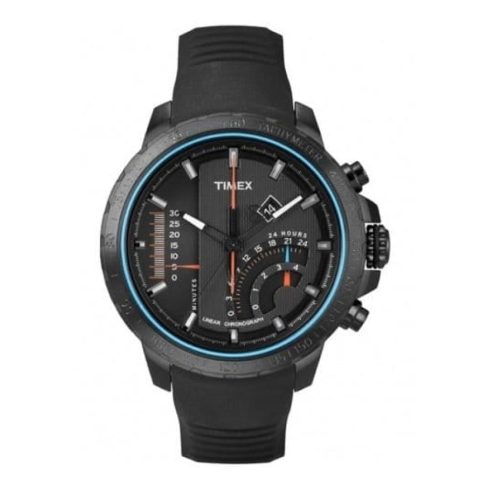 Gents IQ Linear Chronograph Black Rubber Strap Watch