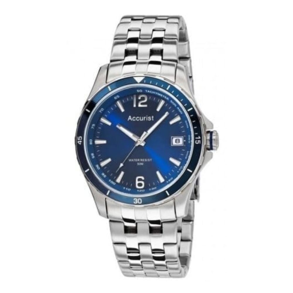 Stainless Steel & Blue Gents Bracelet Watch