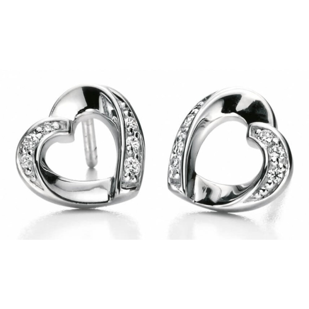 Clear CZ Ribbon Heart Earrings