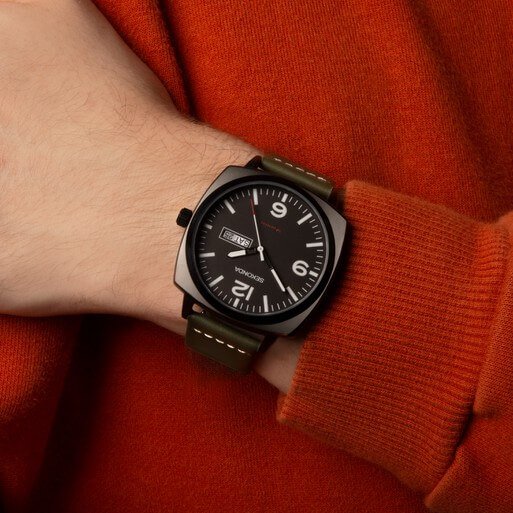 Airborne Black Dial & Green Leather Strap Watch