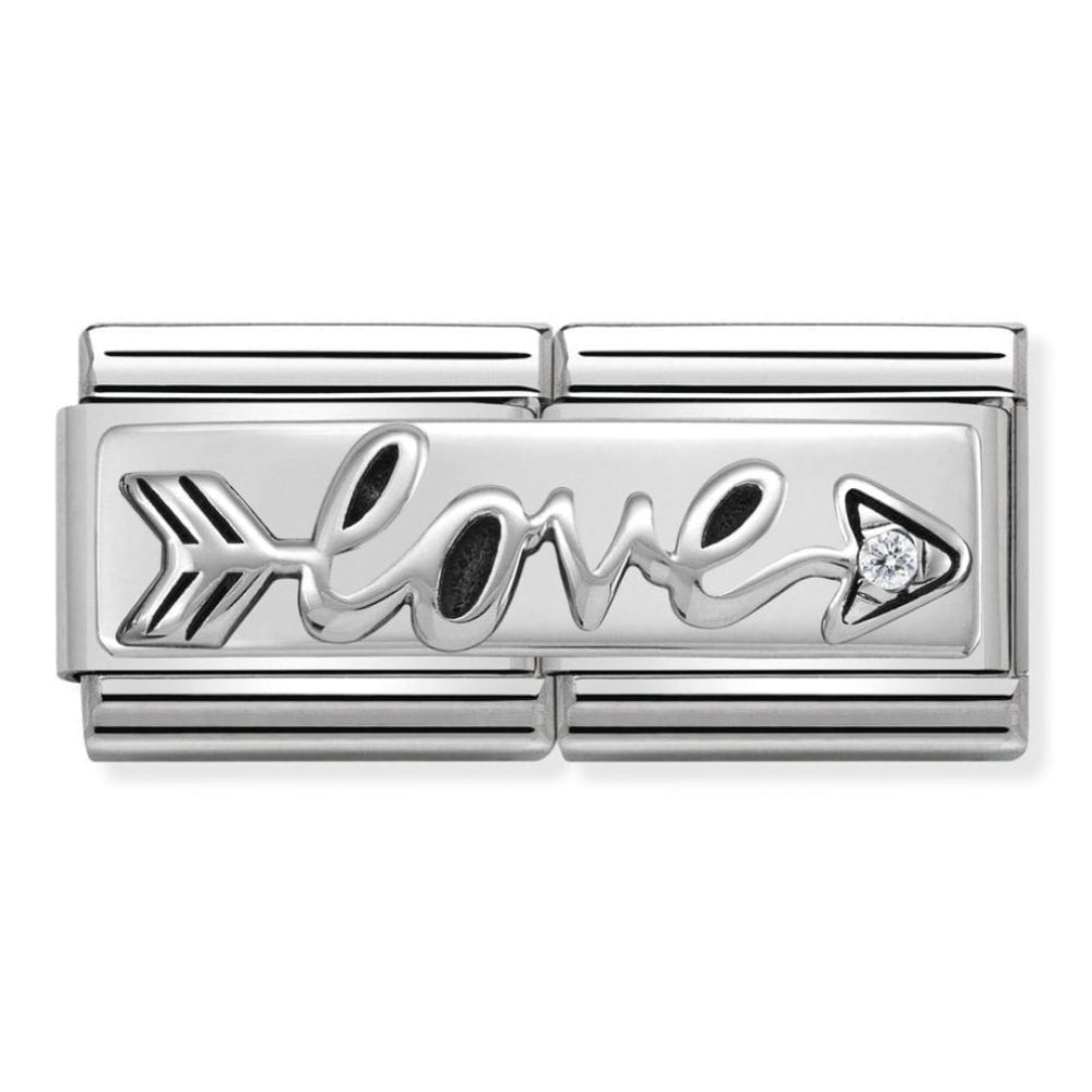 Classic Double Silver CZ Arrow Love