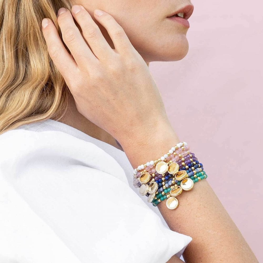 Wellness Gems | Gold | Blue Lace Agate Bracelet | 17.5cm Stretch