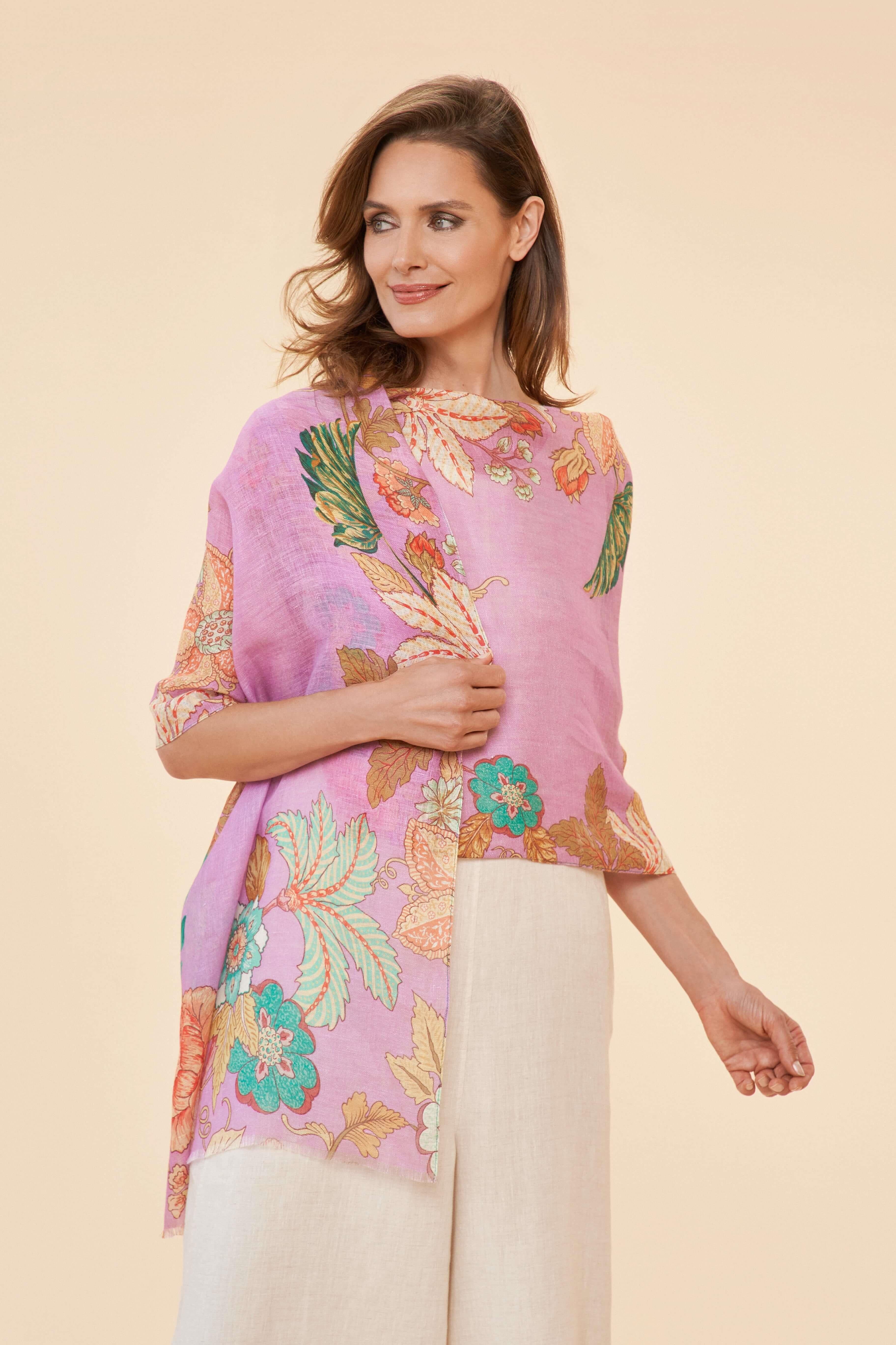 Persian Floral - Lavender Linen Print Scarf