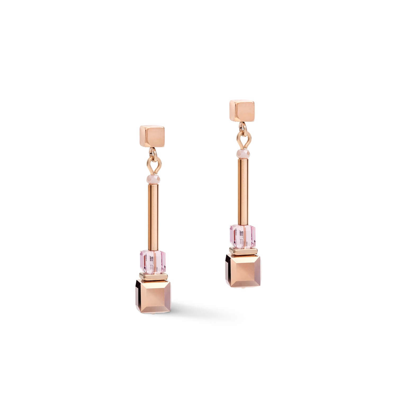 Frontline Rose Gold-Lilac Geo Cube Earrings With Stickpin