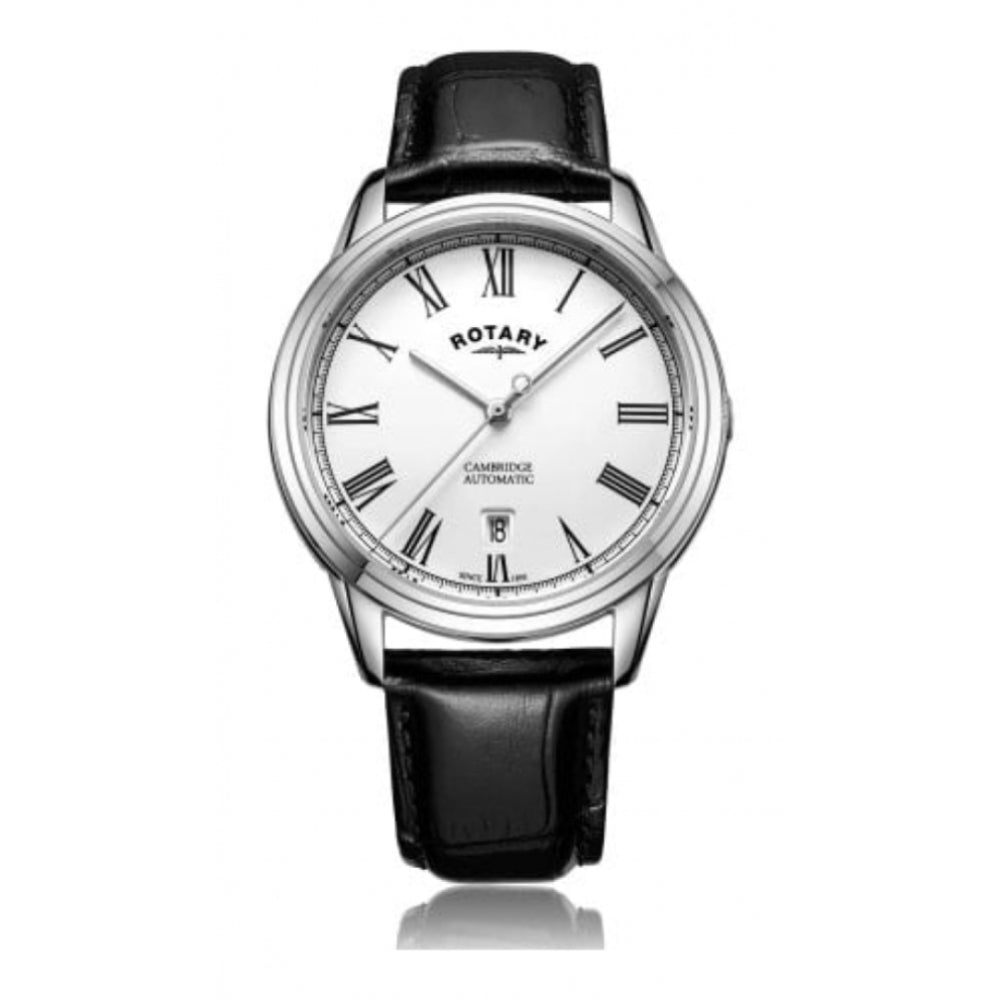 Stainless Steel Case White Dial & Black Leather Strap Gents Cambridge Automatic Watch