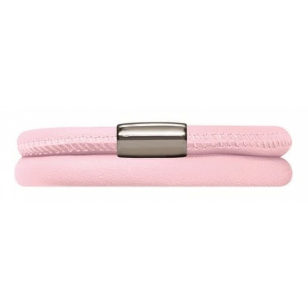 Double Pink Leather Bracelet with Stainless Steel
