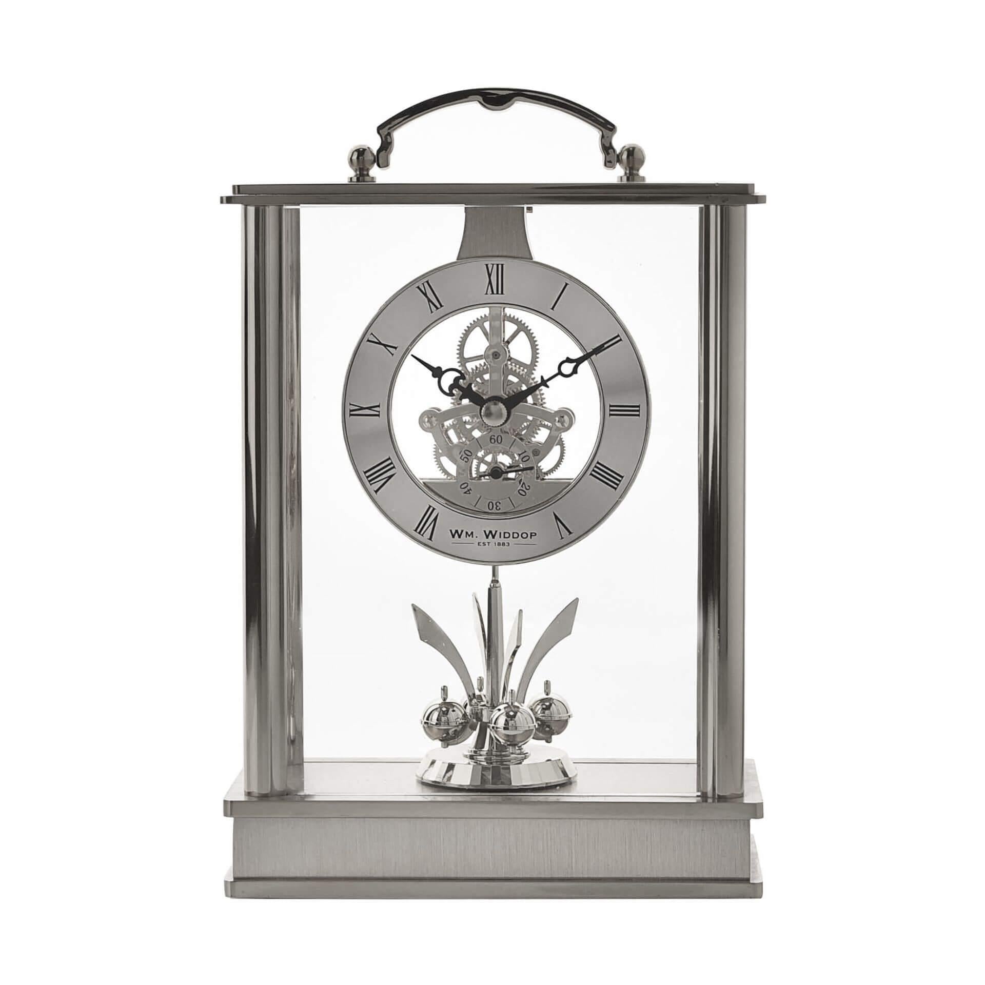 Brushed Aluminium Brass Mantel Clock 19cm