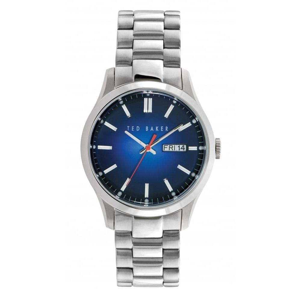 Chrome Stainless Steel Blue Face Date Display Watch