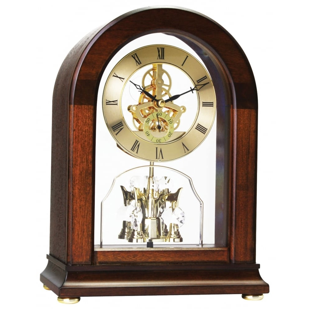 Arch Top Wood Rotating Pendulum Skeleton Clock