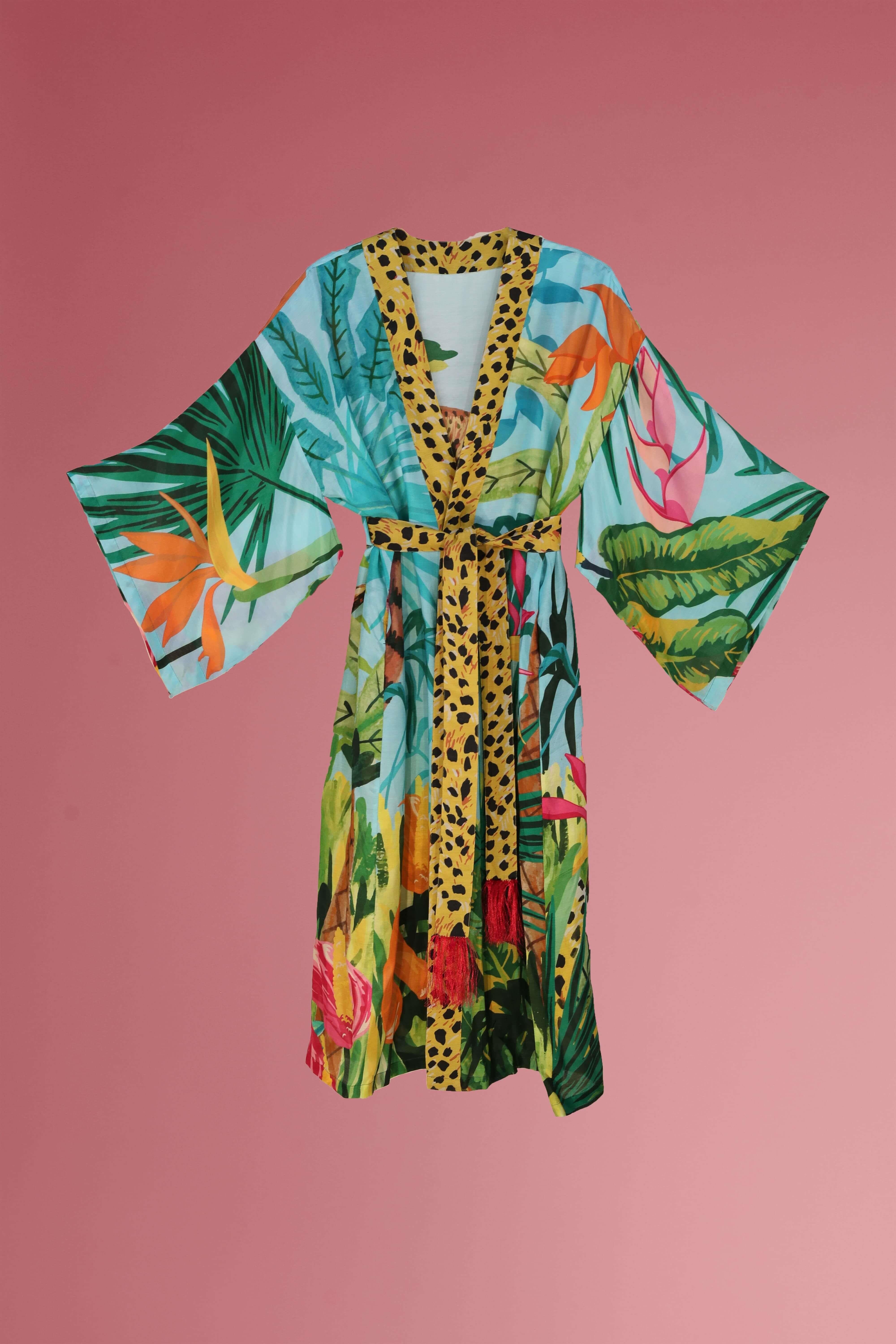 PRINTED KIMONO GOWN - Cheetah