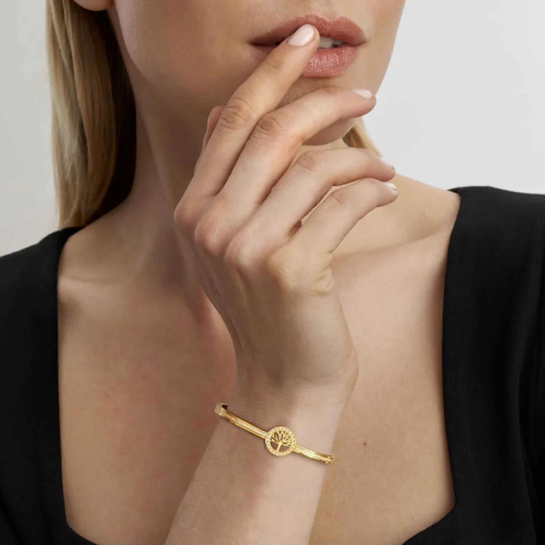 Pretty Bangle In YG With CZ Tree Of Life