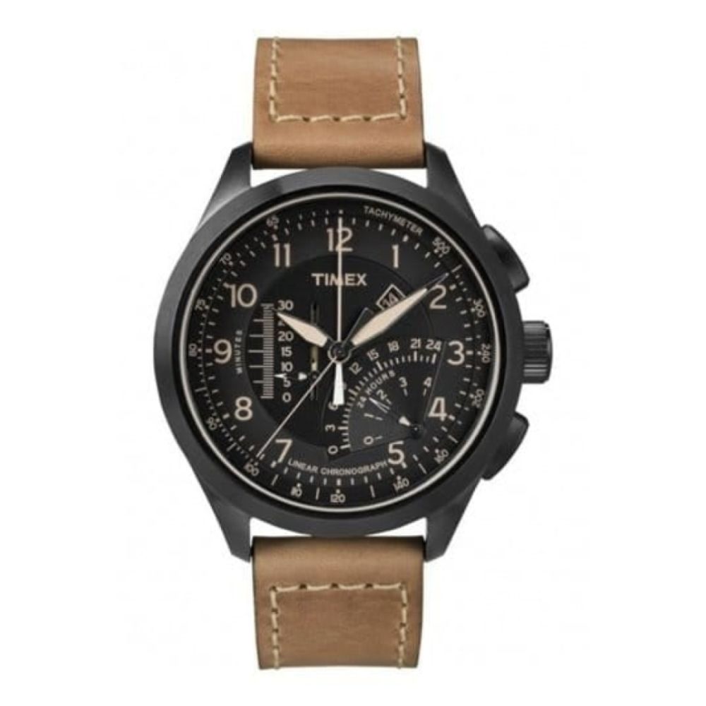 Tan Brown Leather Intelligent Quartz Linear Watch