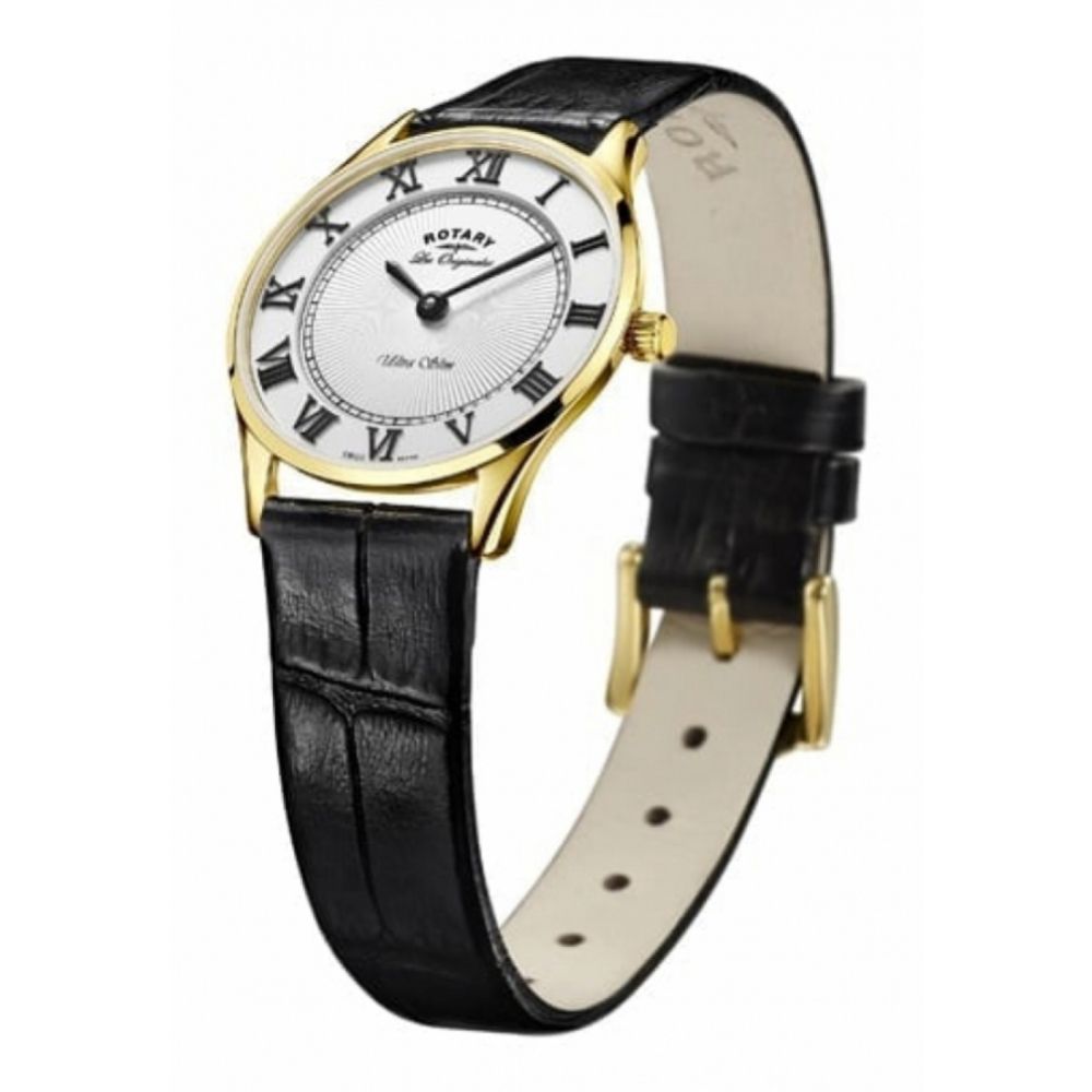 Ultra Slim Gold Plated Leather Strap Ladies Wristwatch