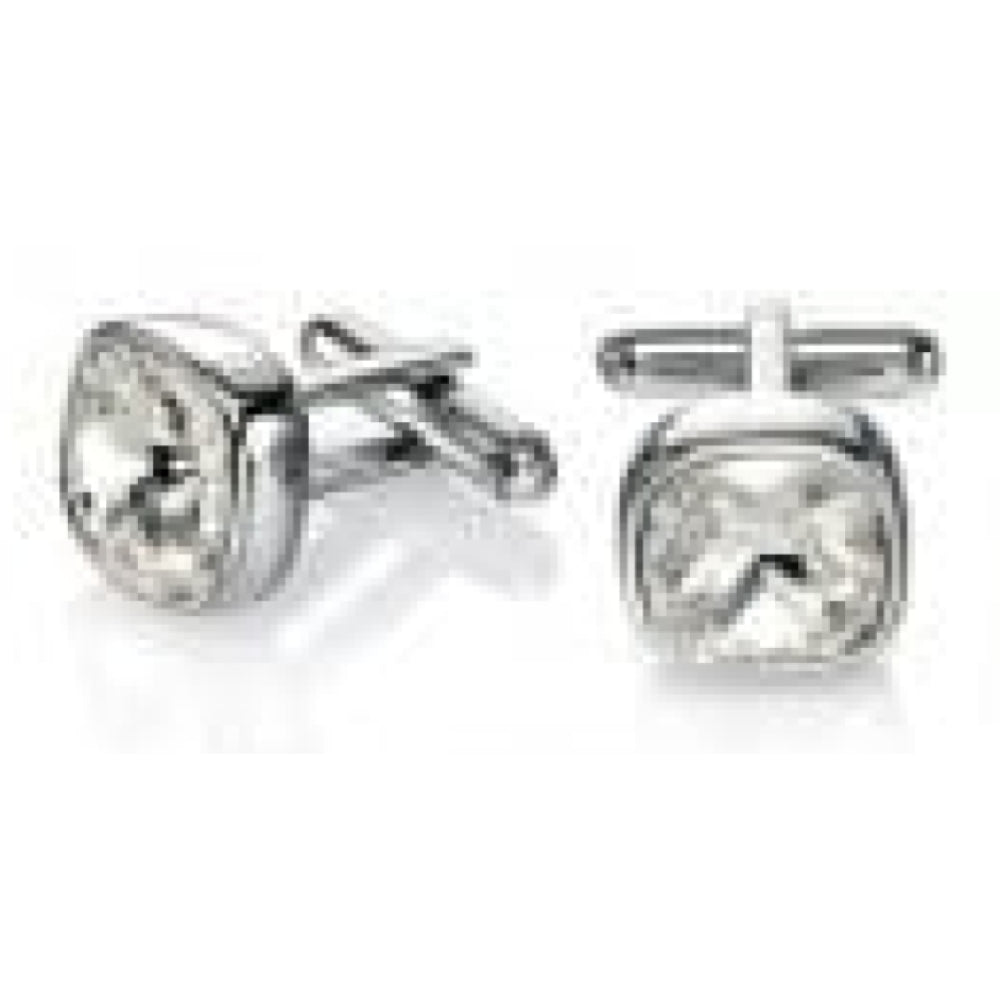 Steel Cufflinks With White Crystal