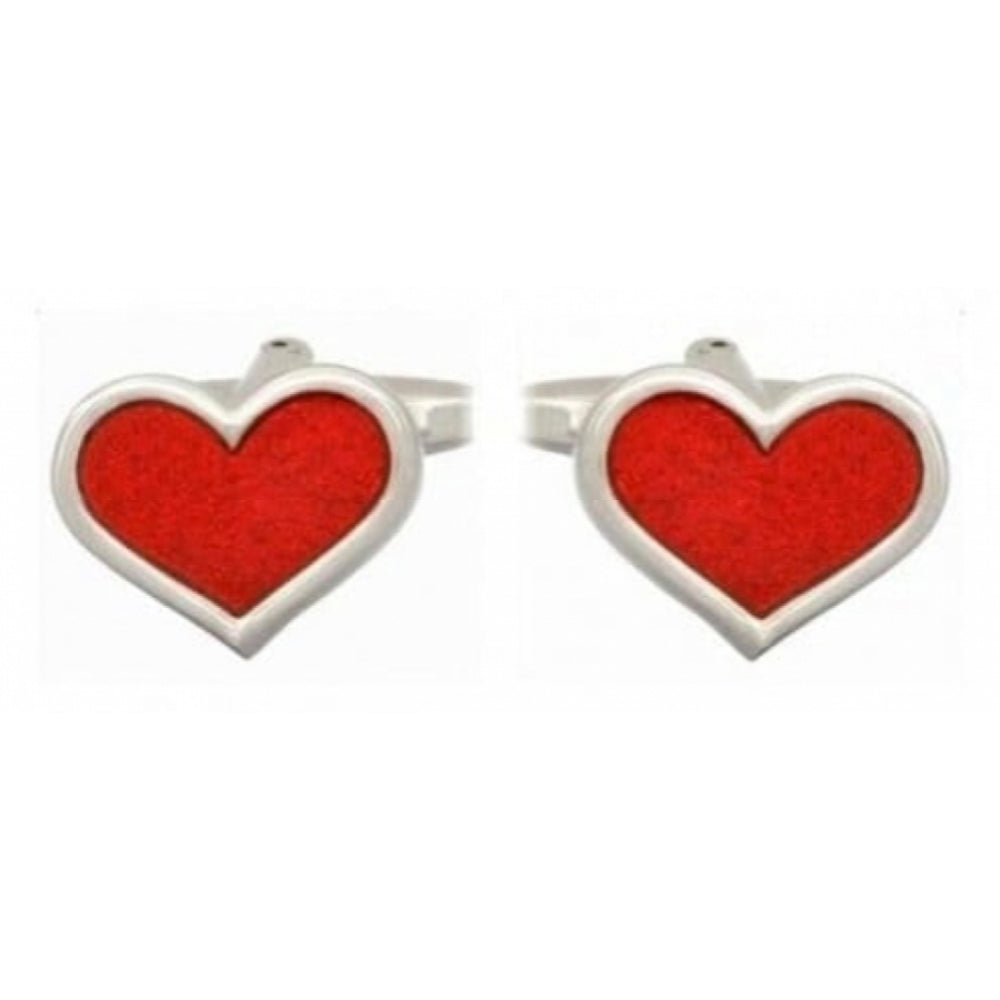 Rhodium Plated Heart Cufflinks