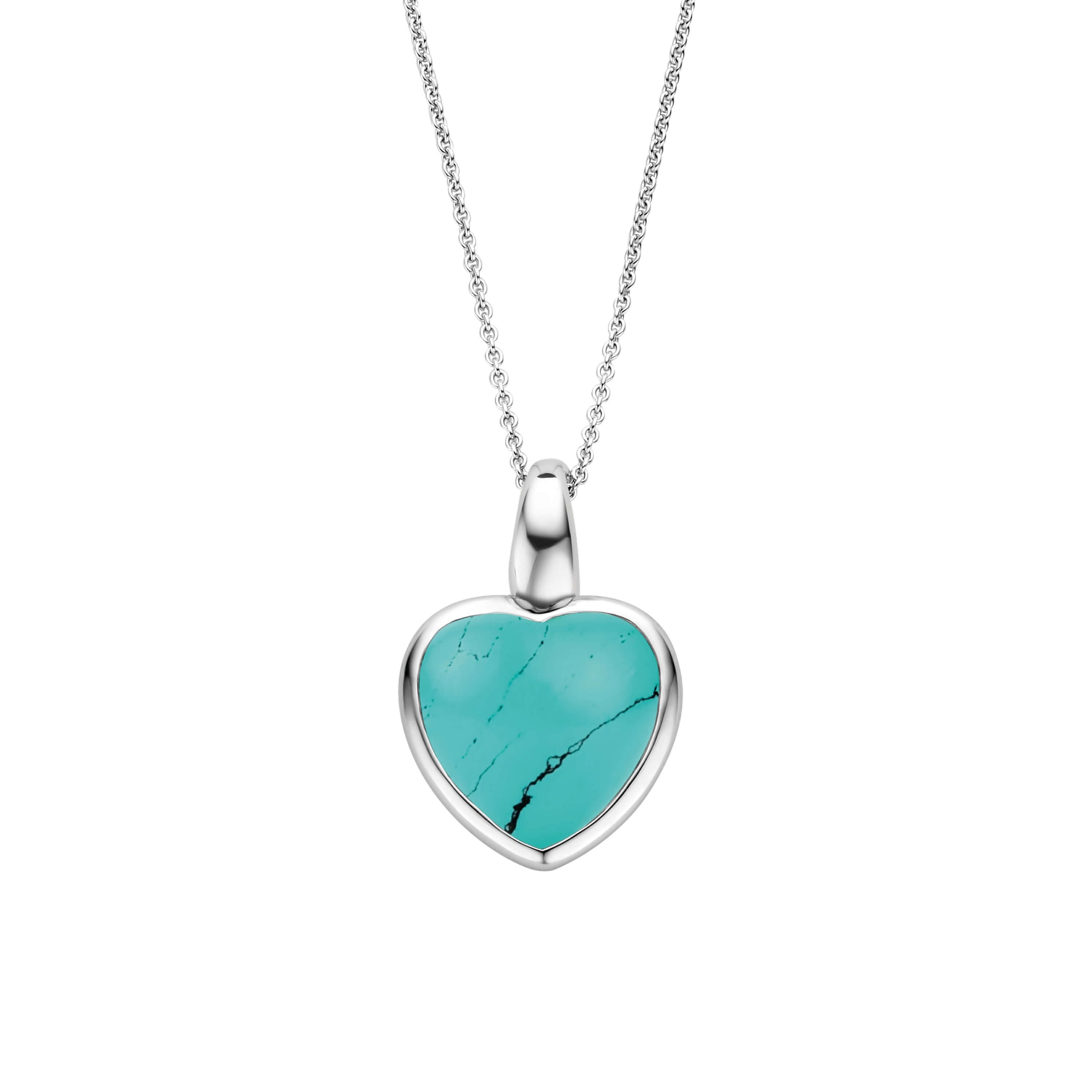 Turquoise Heart Shaped Silver Pendant Necklace