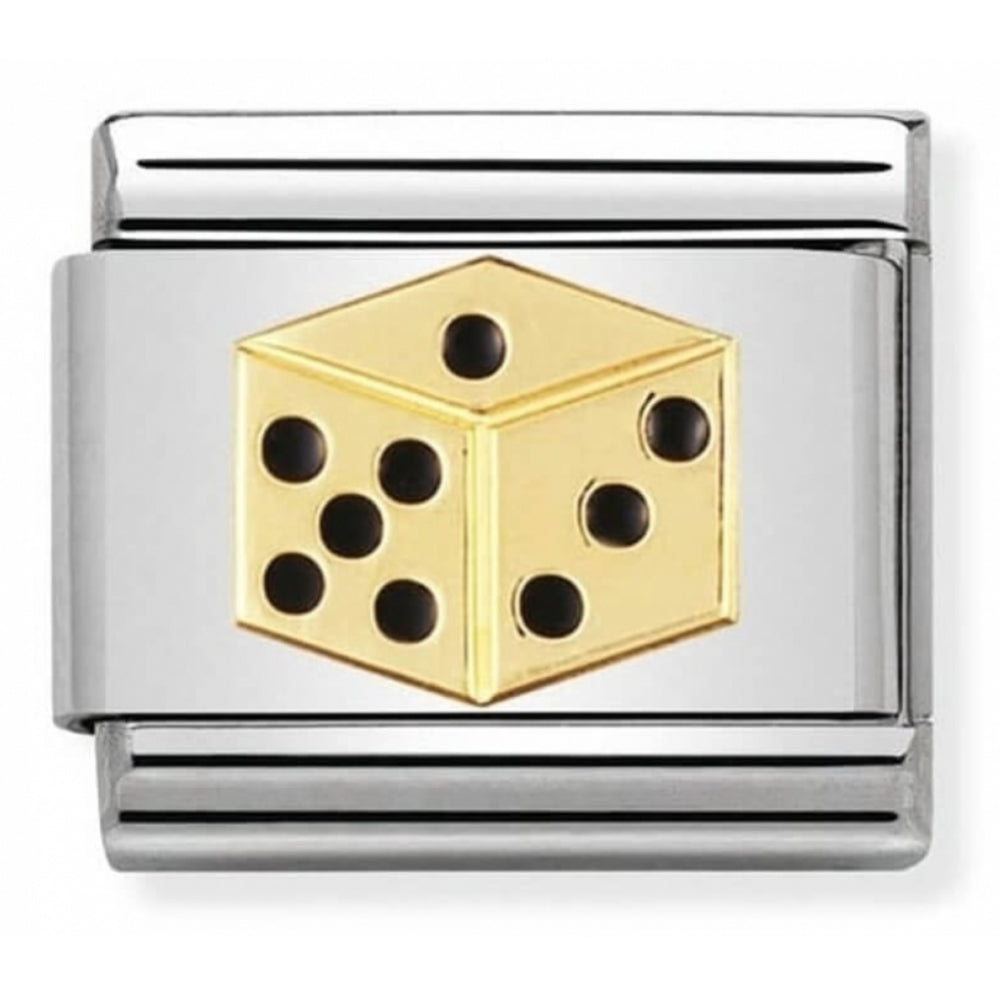 Classic Dice In Stainless Steel With Enamel & 18k Gold Charm