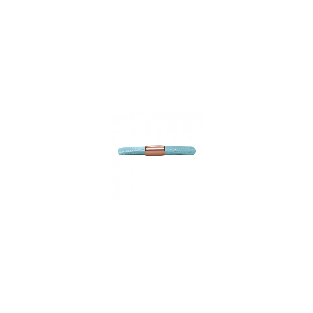 Blue Leather Single Band Bracelet Rose Gold