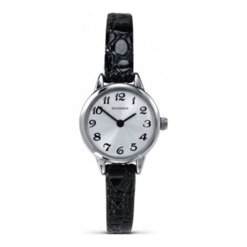Ladies Petite Bubble Textured Black Leather Strap Watch