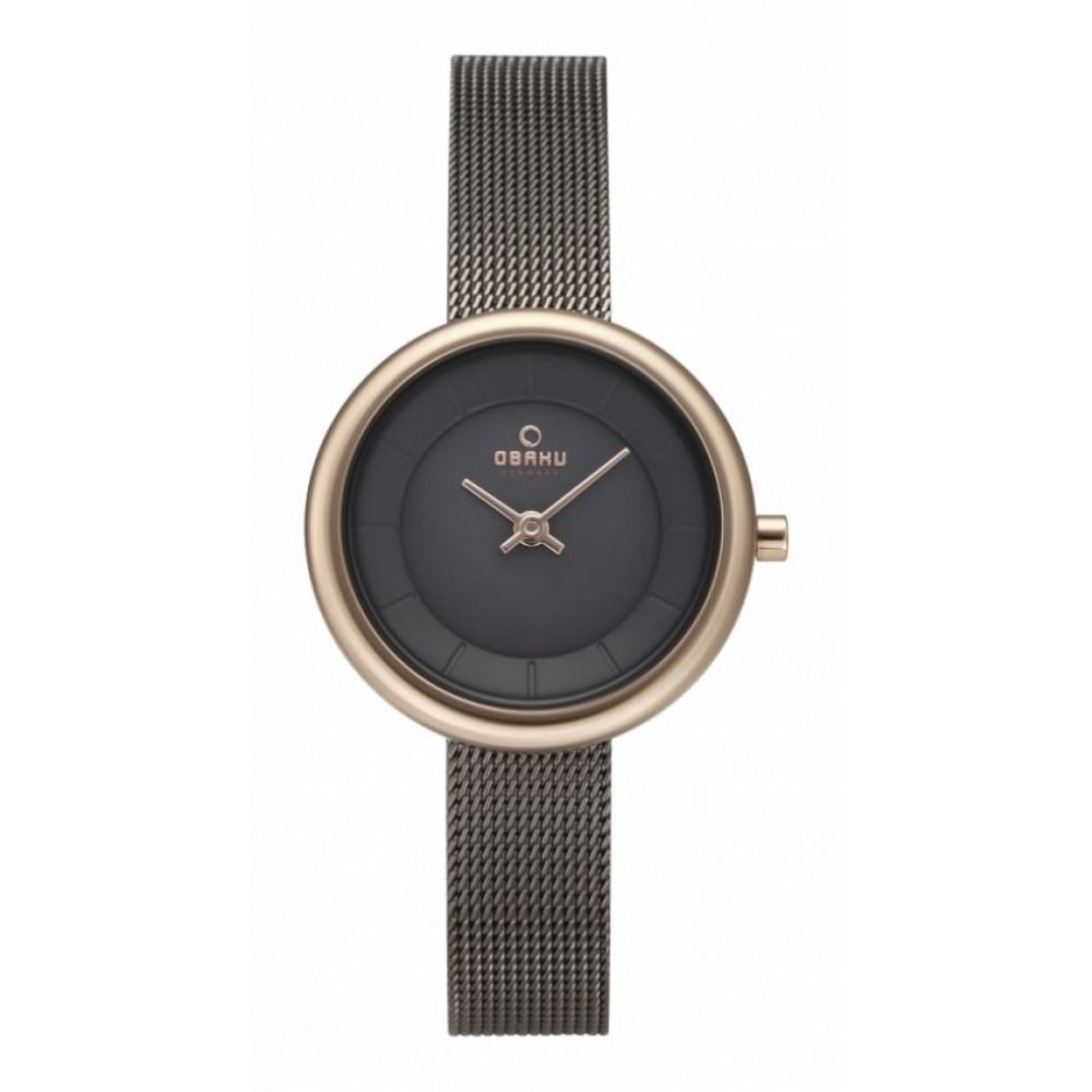 Rose Gold Plated Dial & Black Mesh Bracelet Strap Ladies Watch
