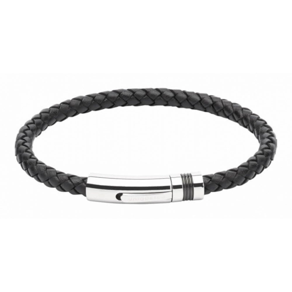 Black Leather Bracelet With Black I P Plating Stainless Steel Clasp