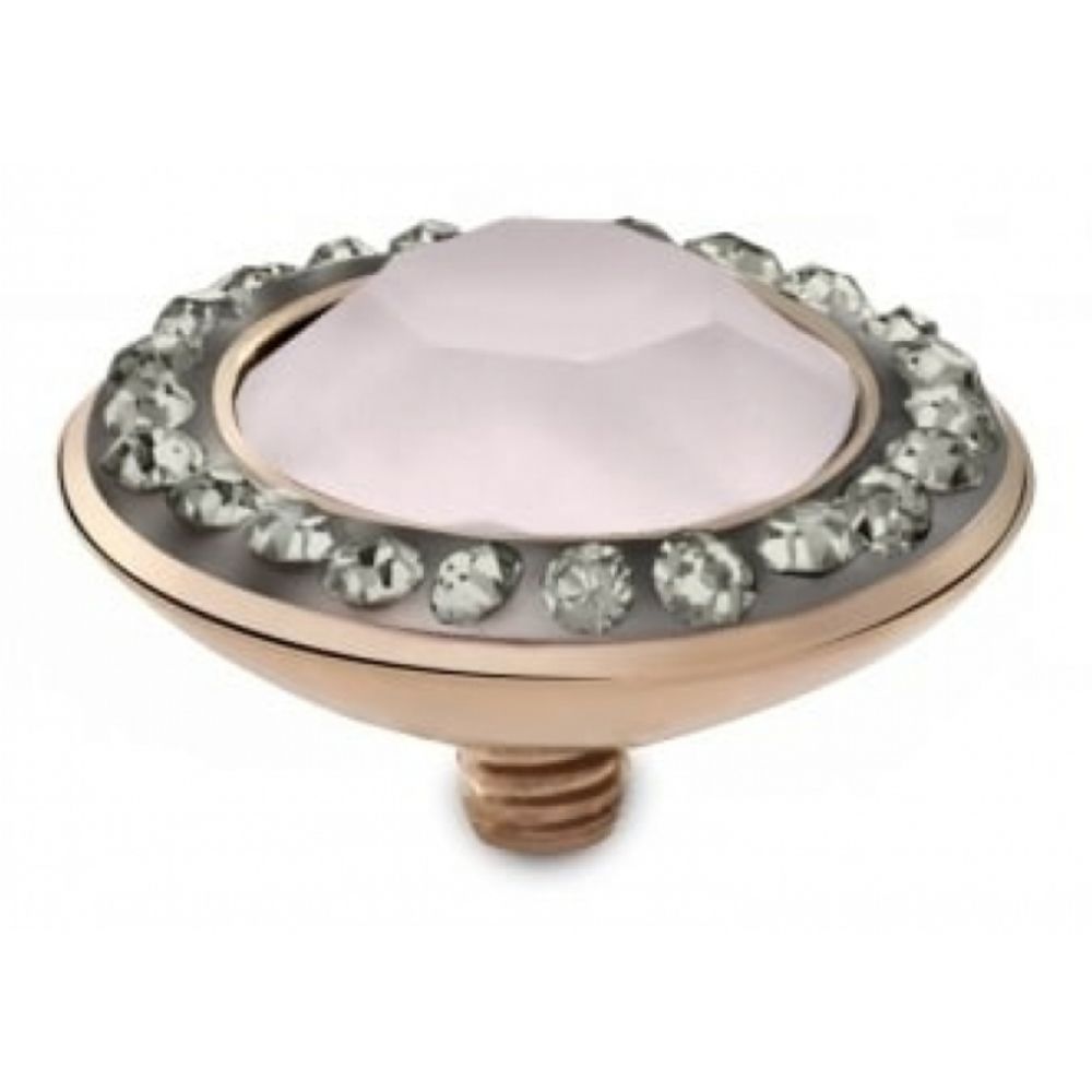 Famosa Rose Gold Plated 13mm Tondo Deluxe Powder Rose Ring Top with Black Diamond CZ