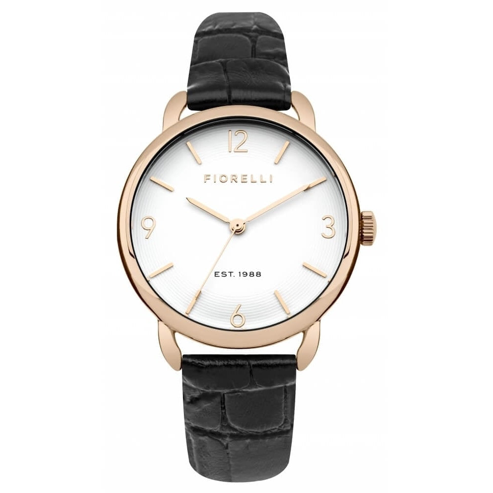 Black Leather Strap Ladies Watch With White Dial