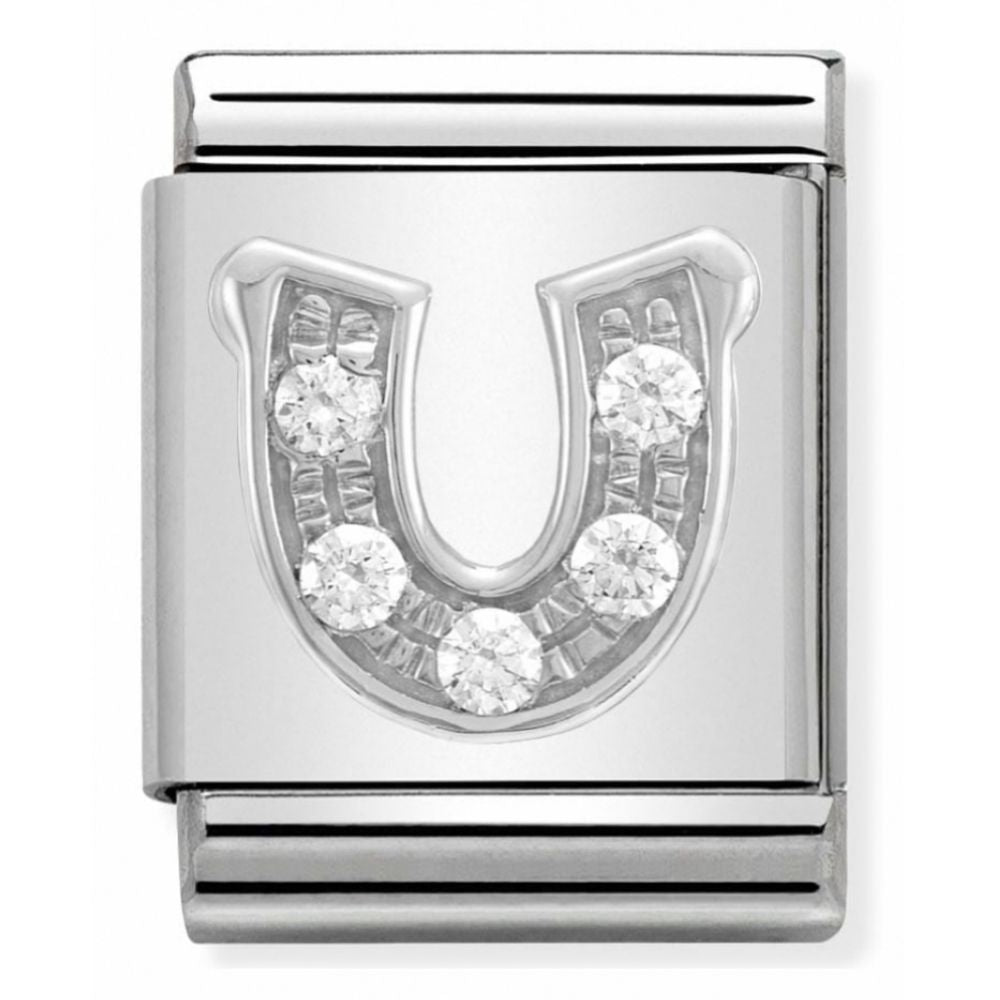 Composable Big Stainless Steel, Sterling Silver, & Cubic Zirconia Horseshoe Charm