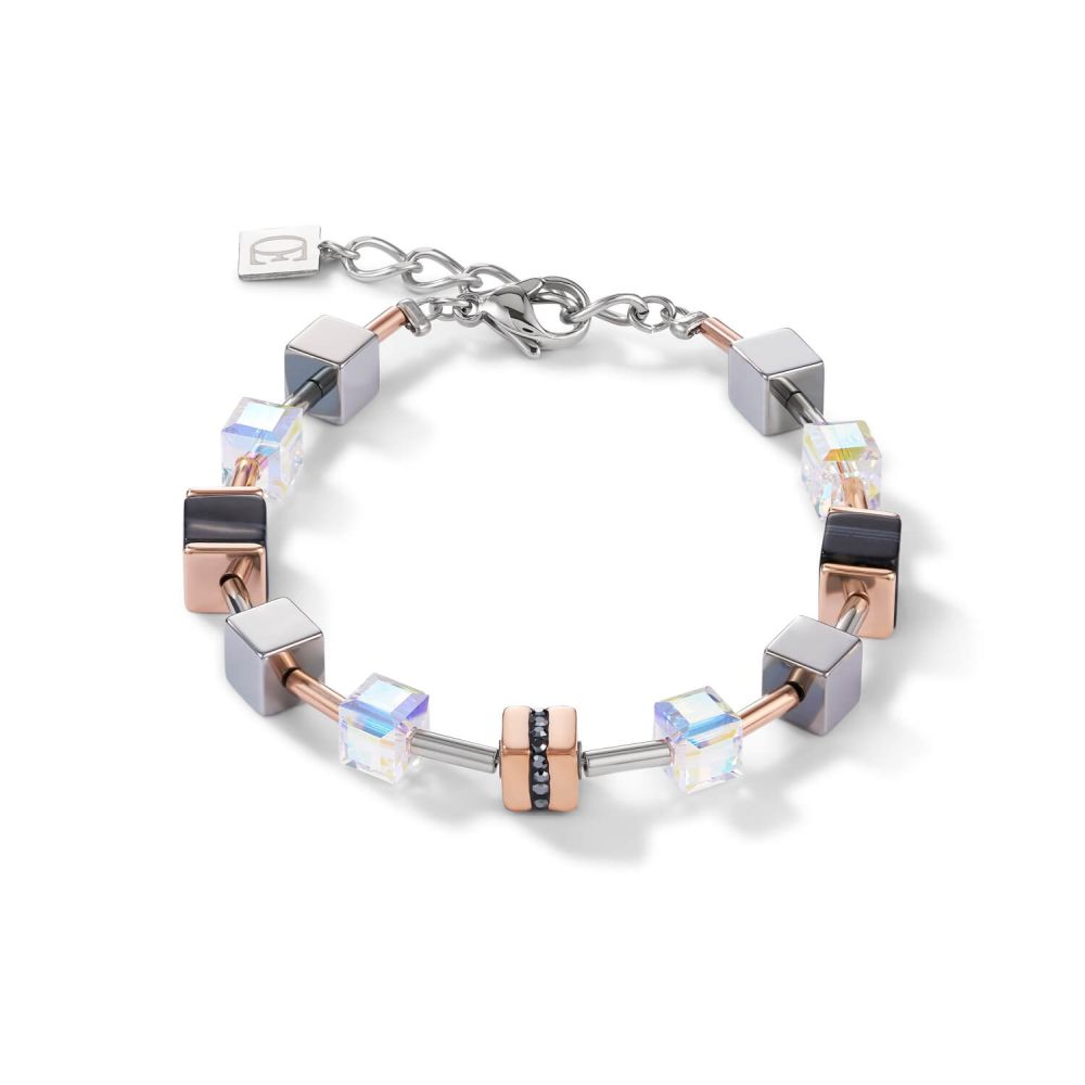 Crystals Pave, Swarovski Crystals, Onyx Black & Rose Gold Geo Cubes Bracelet