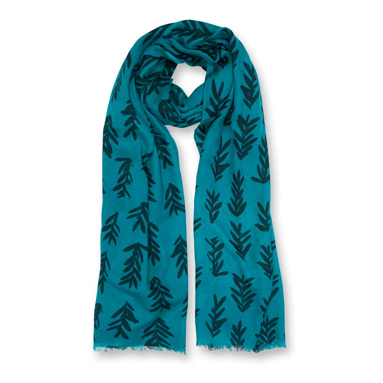 Printed Scarf | Sprig Print | Teal and Black
